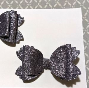 GunMetal glitter bows. Pigtail set!
